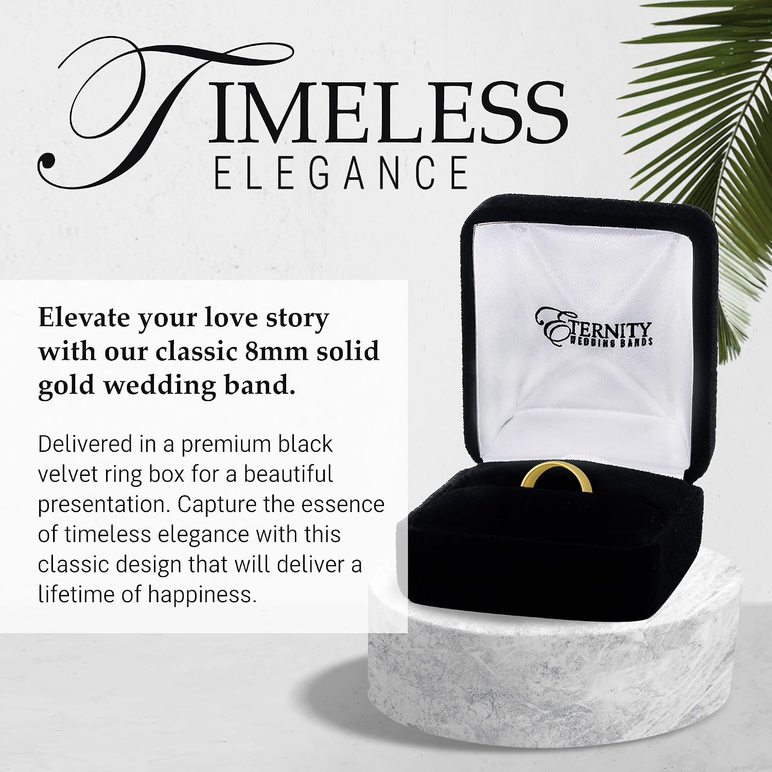 8mm solid gold wedding band with comfort fit in classic style, available in 10k and 14k gold
