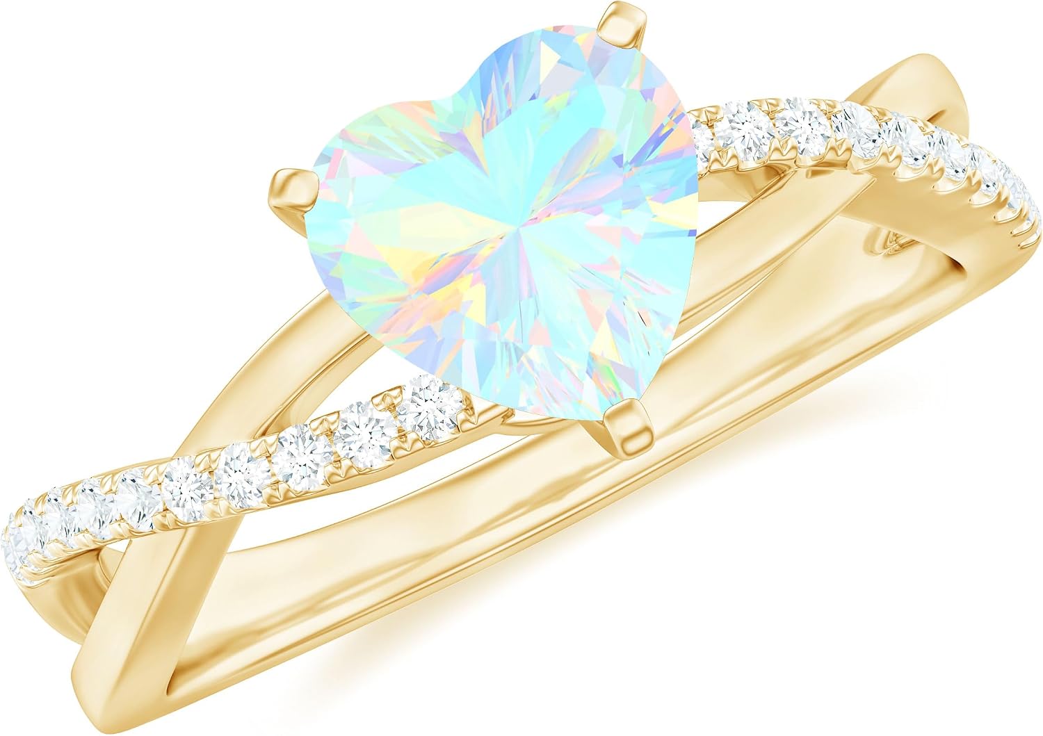 Sterling silver engagement ring featuring a heart-shaped Ethiopian opal stone with diamond accents, modern fine jewelry design