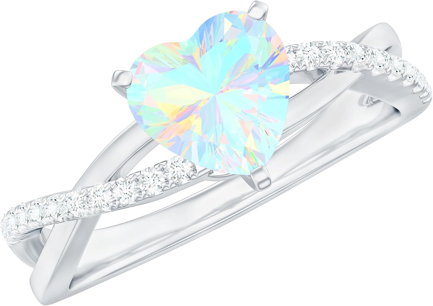 Sterling silver engagement ring featuring a heart-shaped Ethiopian opal stone with diamond accents, modern fine jewelry design
