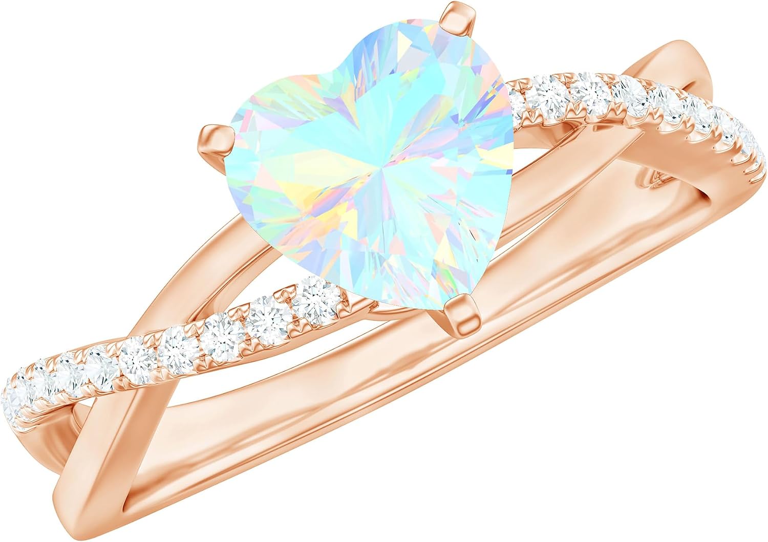 Sterling silver engagement ring featuring a heart-shaped Ethiopian opal stone with diamond accents, modern fine jewelry design