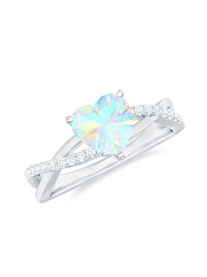 Sterling silver engagement ring featuring a heart-shaped Ethiopian opal stone with diamond accents, modern fine jewelry design
