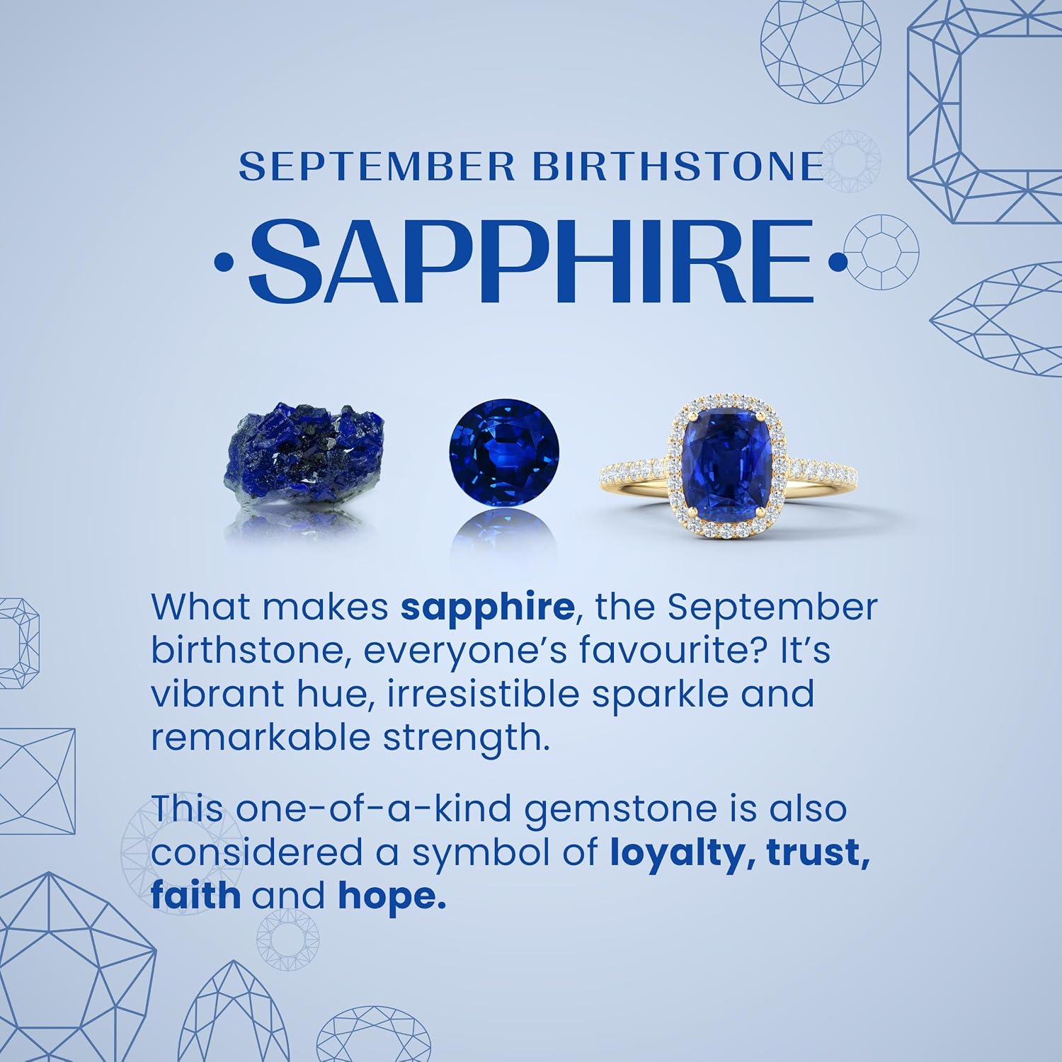 Blue sapphire halo ring in 14K gold and platinum with romantic princess Diana inspired design