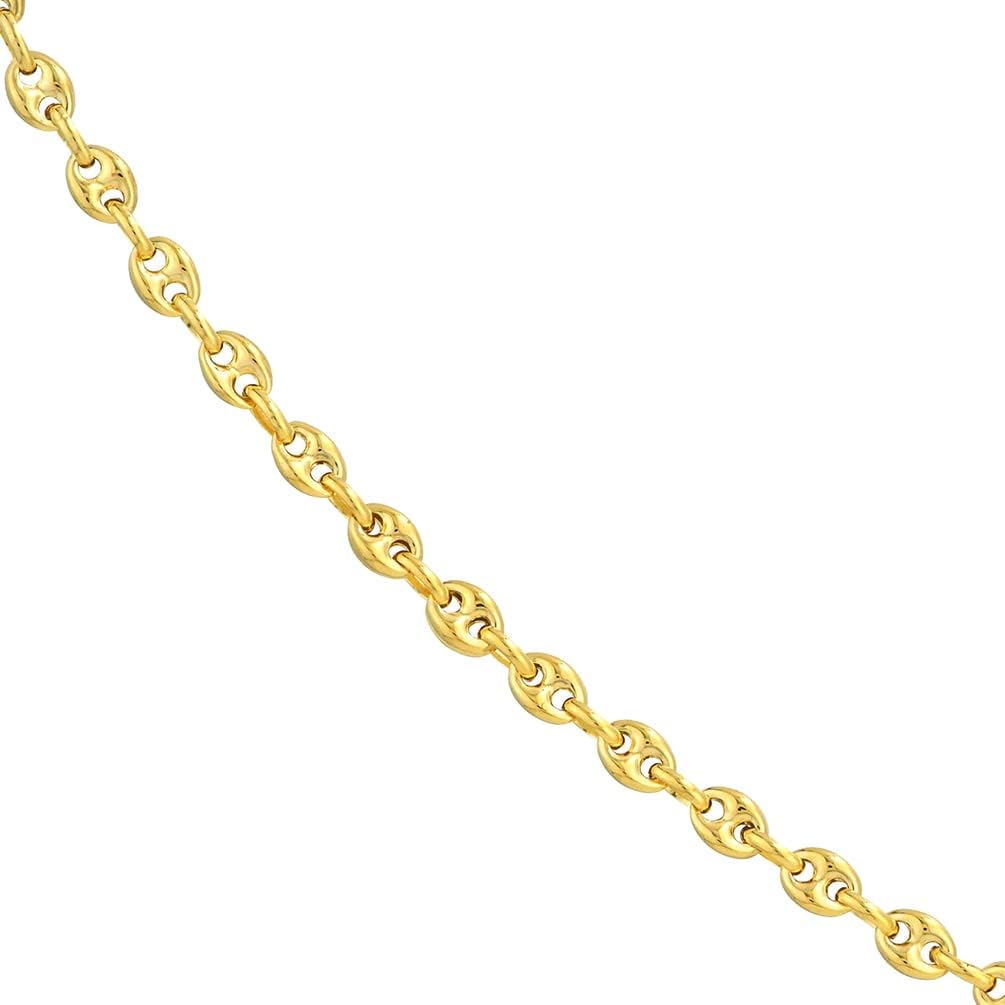 Solid 14k gold puffed mariner anchor chain necklace with lobster clasp, classic design