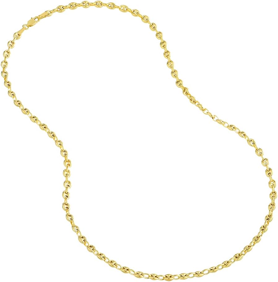 Solid 14k gold puffed mariner anchor chain necklace with lobster clasp, classic design