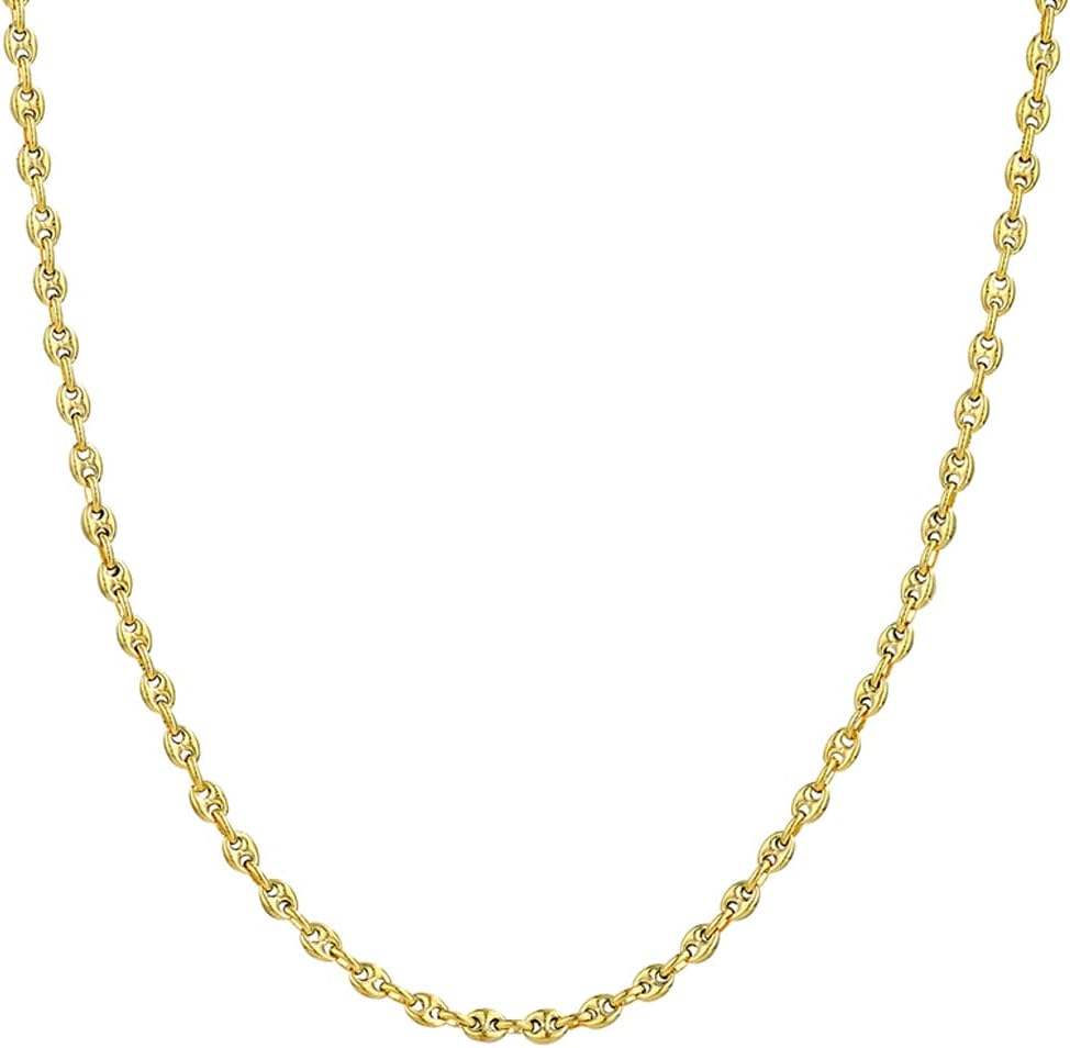 Solid 14k gold puffed mariner anchor chain necklace with lobster clasp, classic design