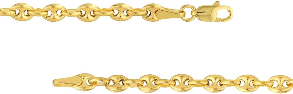 Solid 14k gold puffed mariner anchor chain necklace with lobster clasp, classic design