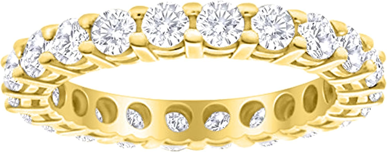 14k gold round diamond eternity ring, classic stackable wedding anniversary band