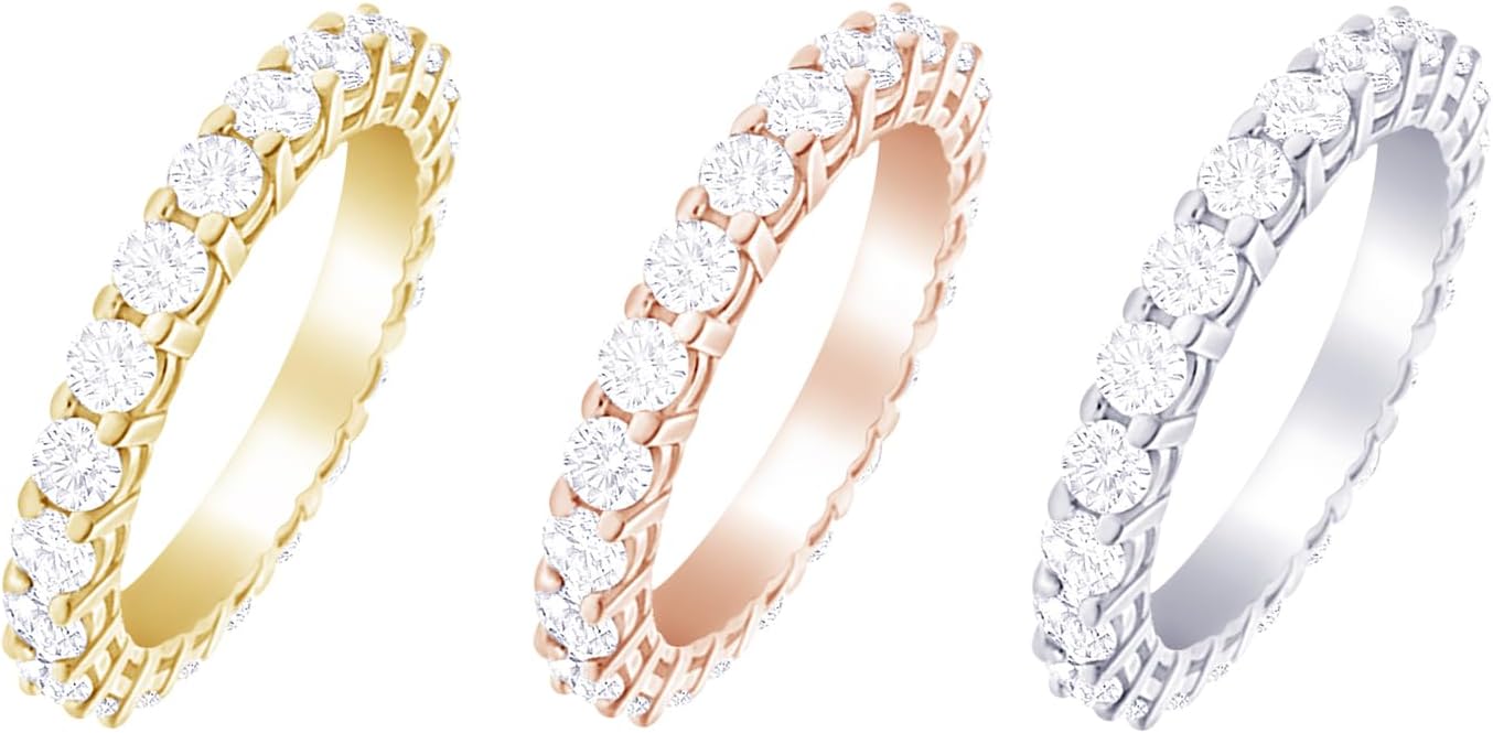 14k gold round diamond eternity ring, classic stackable wedding anniversary band