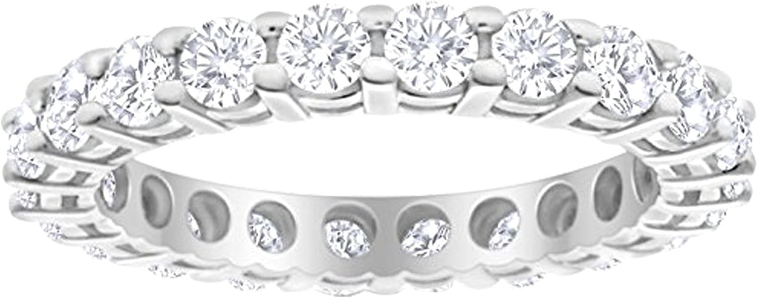14k gold round diamond eternity ring, classic stackable wedding anniversary band