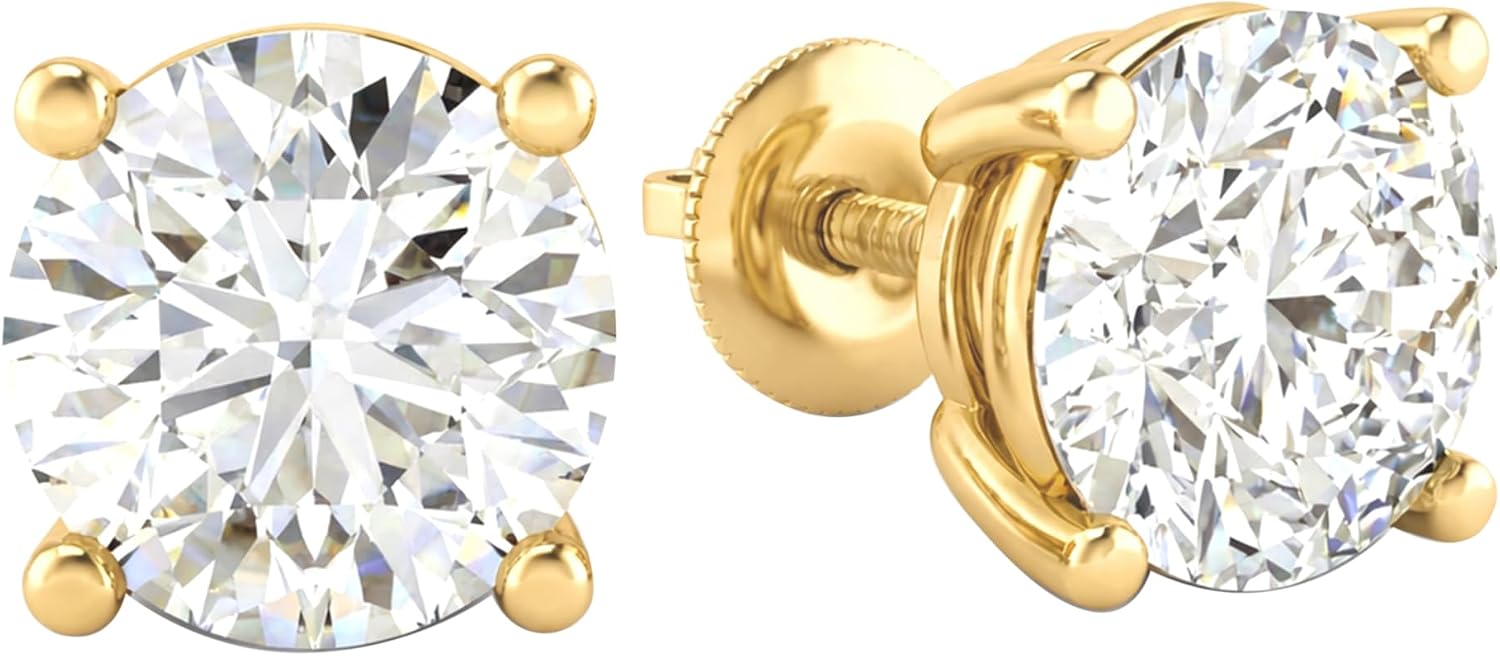 14K yellow gold lab-grown diamond solitaire stud earrings with four-prong setting, classic minimalist style