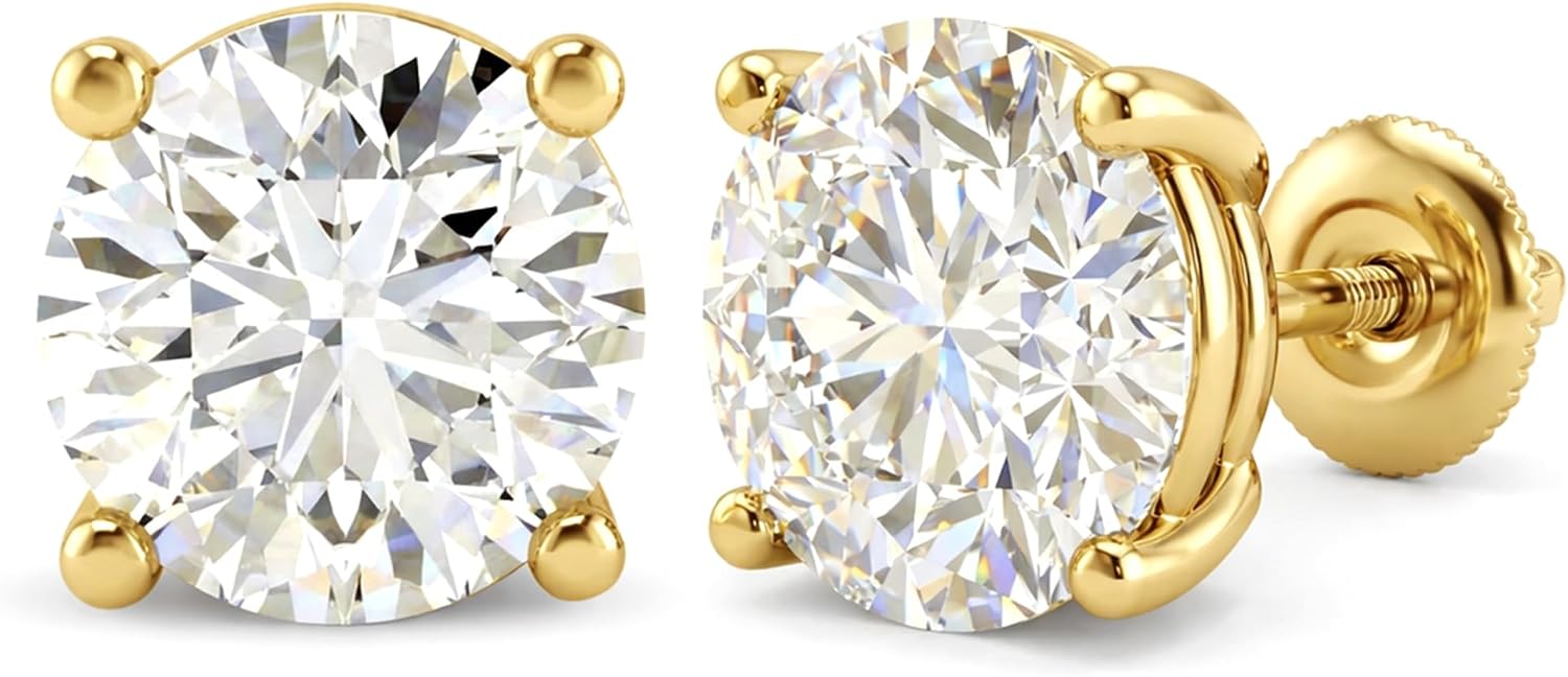 14K yellow gold lab-grown diamond solitaire stud earrings with four-prong setting, classic minimalist style