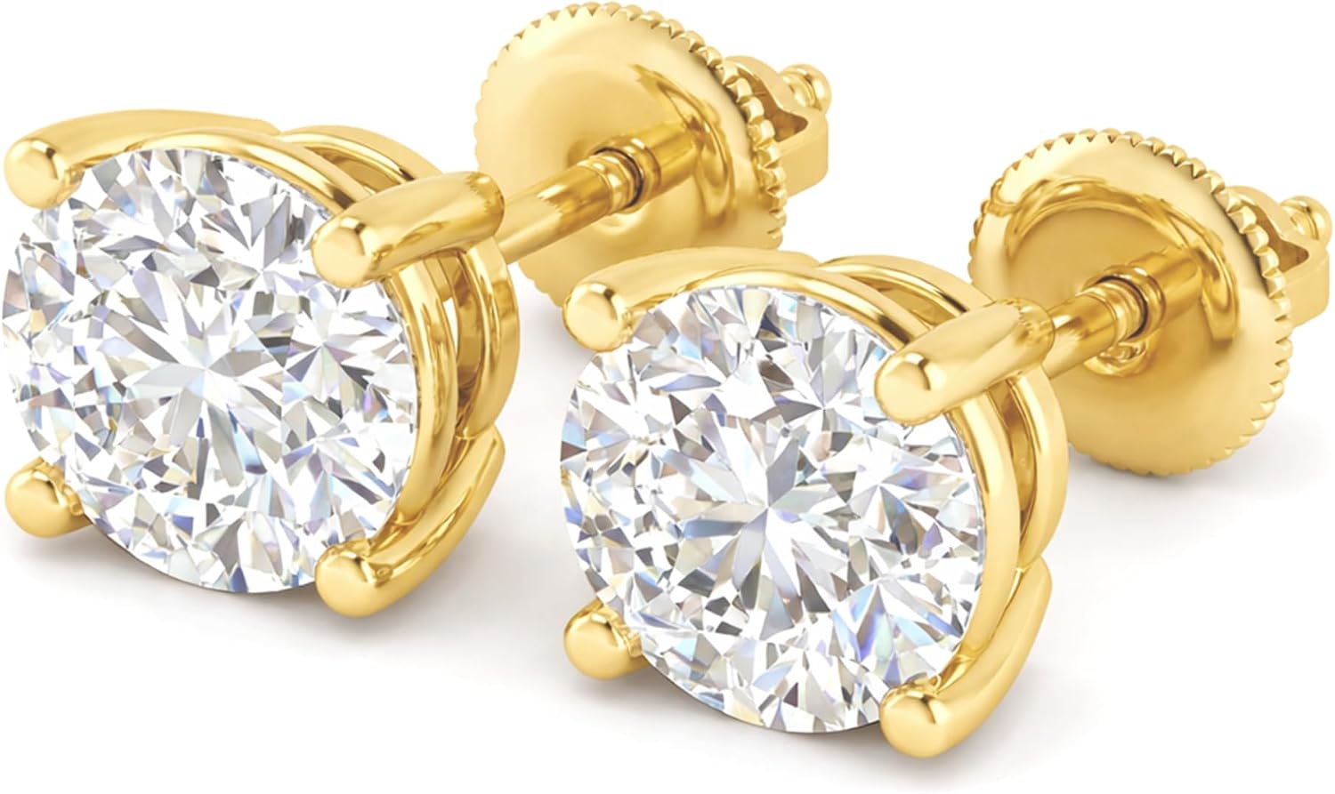 14K yellow gold lab-grown diamond solitaire stud earrings with four-prong setting, classic minimalist style