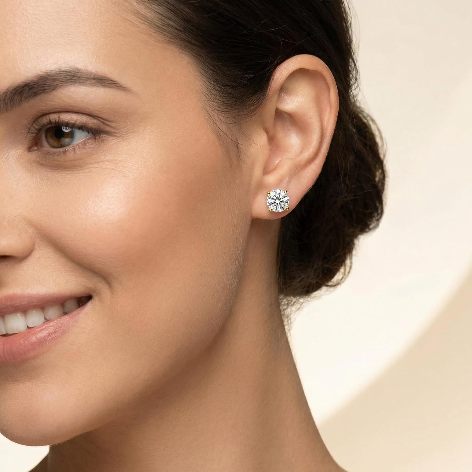14K yellow gold lab-grown diamond solitaire stud earrings with four-prong setting, classic minimalist style