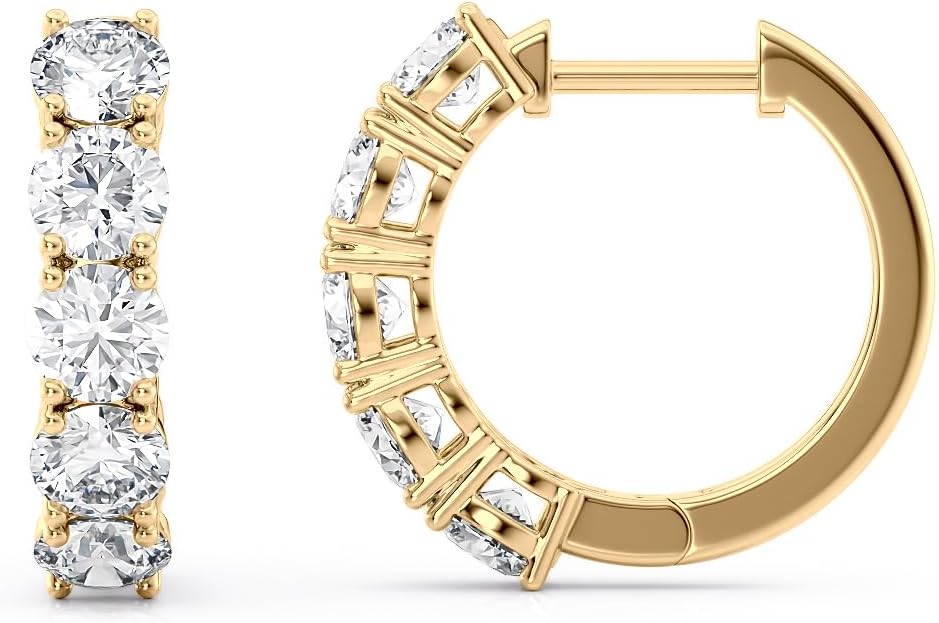 Small modern diamond hoop earrings in 14k gold with lab-grown diamonds, jewelry gift for women