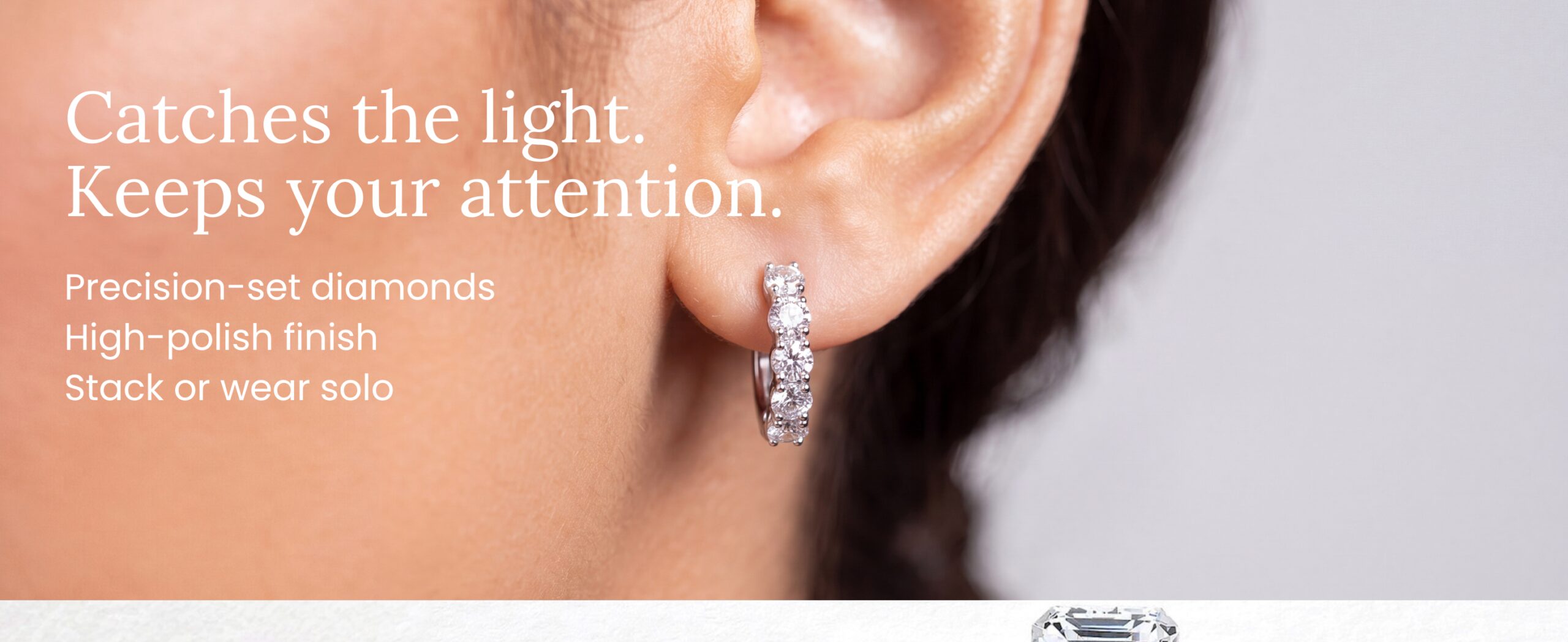 Small modern diamond hoop earrings in 14k gold with lab-grown diamonds, jewelry gift for women