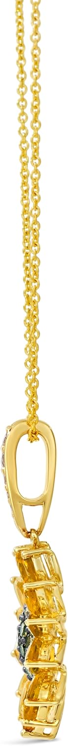 14k yellow gold sunflower pendant necklace with chocolate diamonds and citrine stones, 20-inch chain with lobster claw clasp