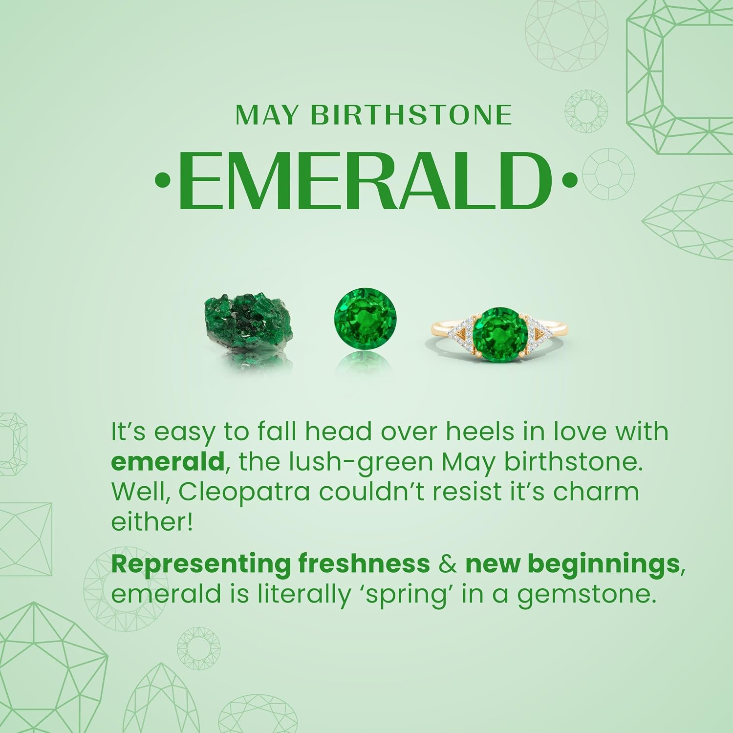 Emerald half eternity wedding band in 14K gold with shared prong setting, romantic gemstone design