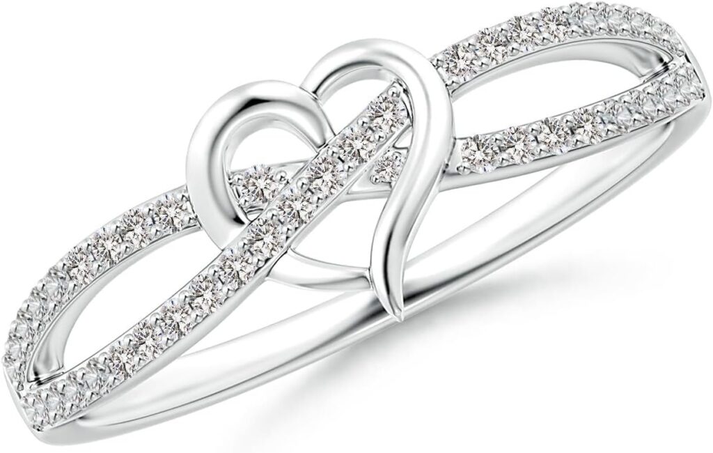 Diamond Criss Cross Heart Promise Ring Sterling Silver