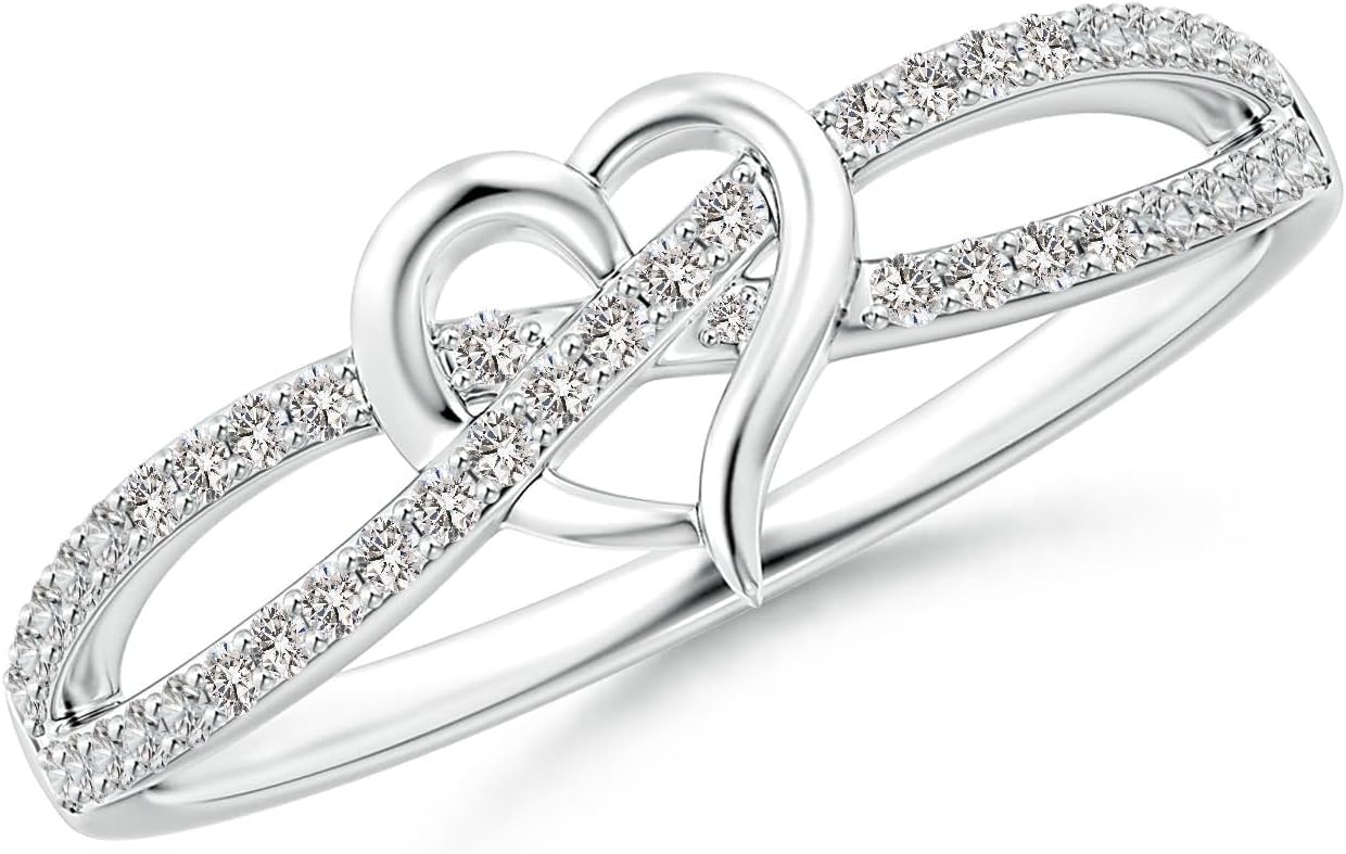 Sterling silver promise ring with round diamond criss cross heart design, romantic infinity style