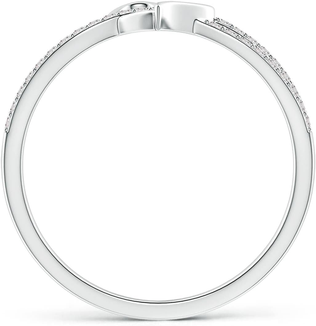Sterling silver promise ring with round diamond criss cross heart design, romantic infinity style
