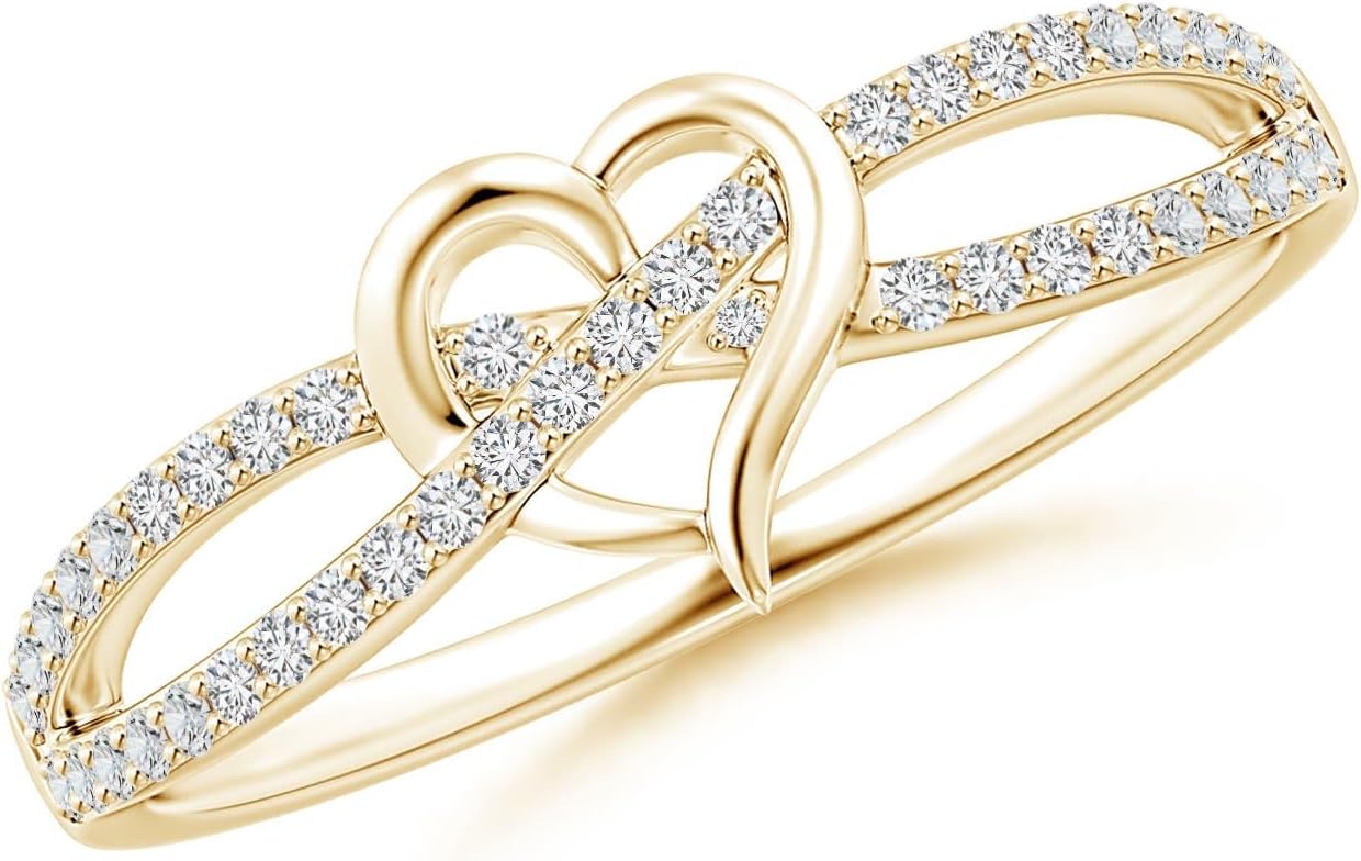 Sterling silver promise ring with round diamond criss cross heart design, romantic infinity style