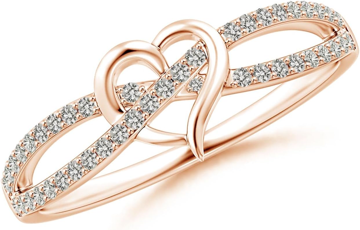 Sterling silver promise ring with round diamond criss cross heart design, romantic infinity style