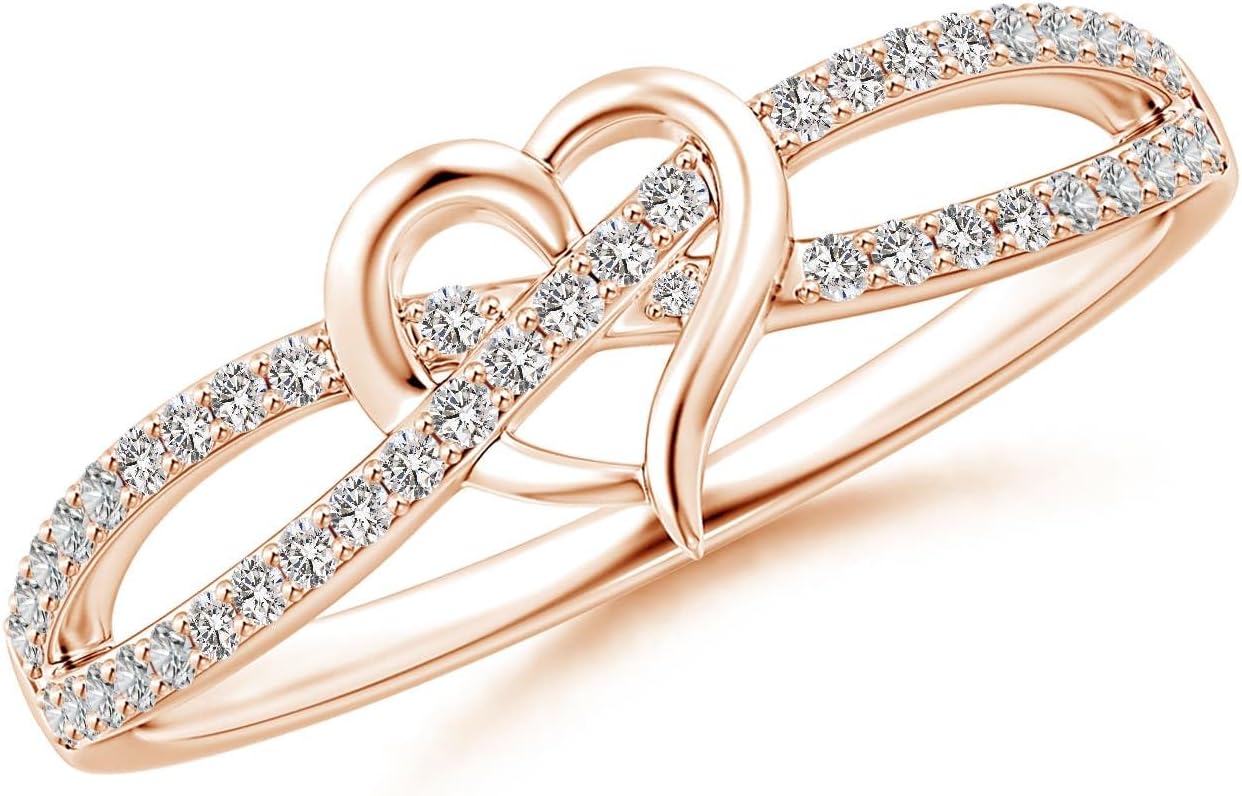 Sterling silver promise ring with round diamond criss cross heart design, romantic infinity style
