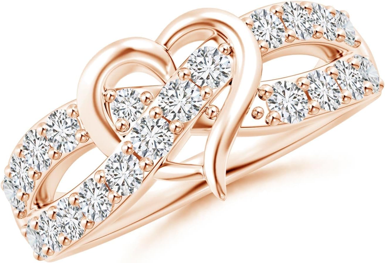 Sterling silver promise ring with round diamond criss cross heart design, romantic infinity style