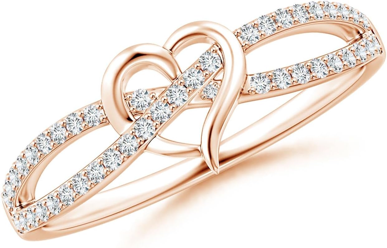 Sterling silver promise ring with round diamond criss cross heart design, romantic infinity style