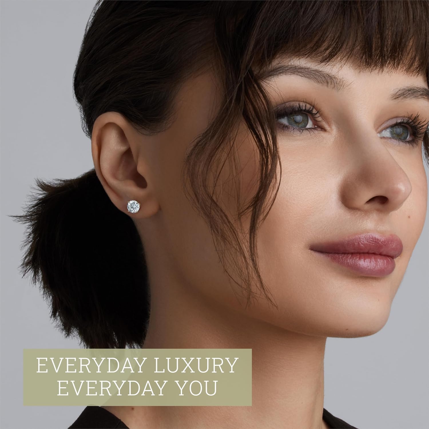 14K gold lab-grown diamond stud earrings with screw-back security, round and princess cut options, classic four-prong basket setting