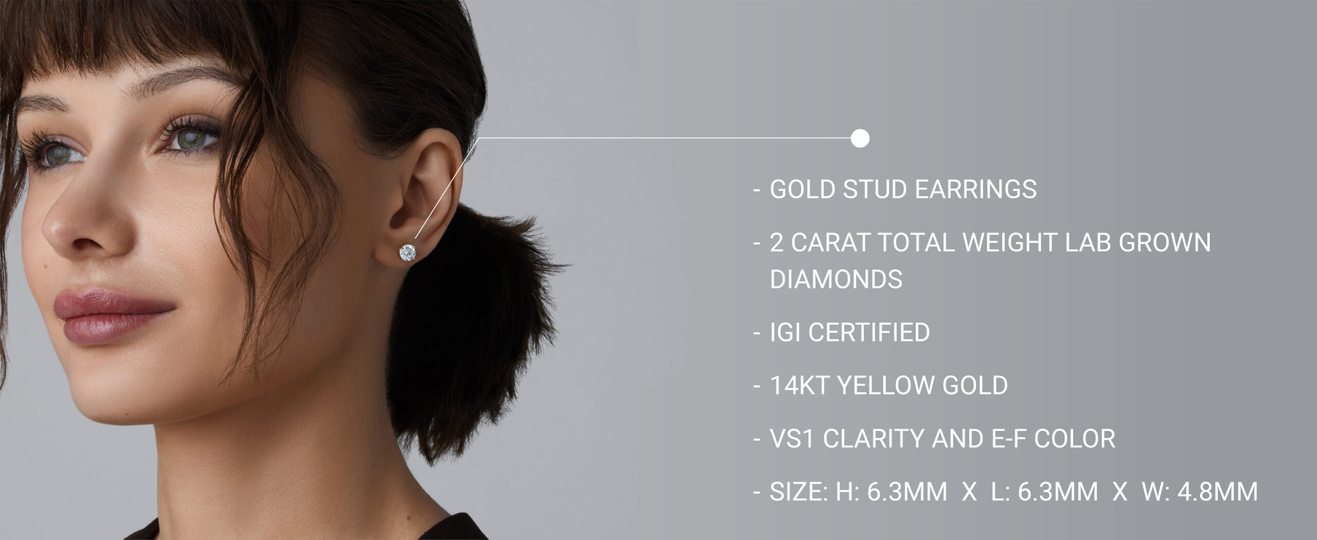 14K gold lab-grown diamond stud earrings with screw-back security, round and princess cut options, classic four-prong basket setting