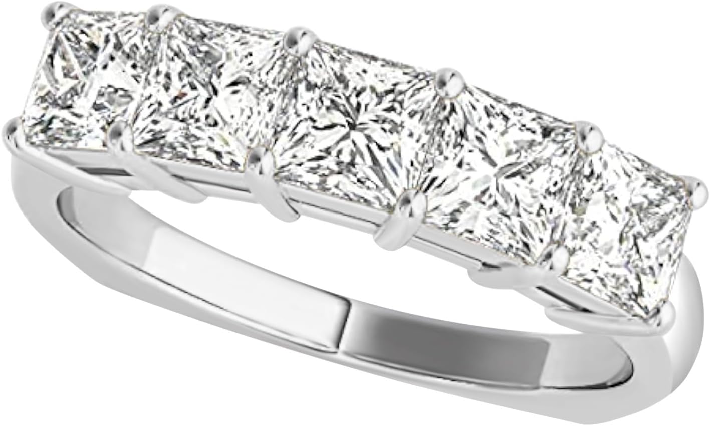 Classic 14k gold princess cut lab-grown diamond 5-stone engagement ring, E-F color VS2-SI1 clarity