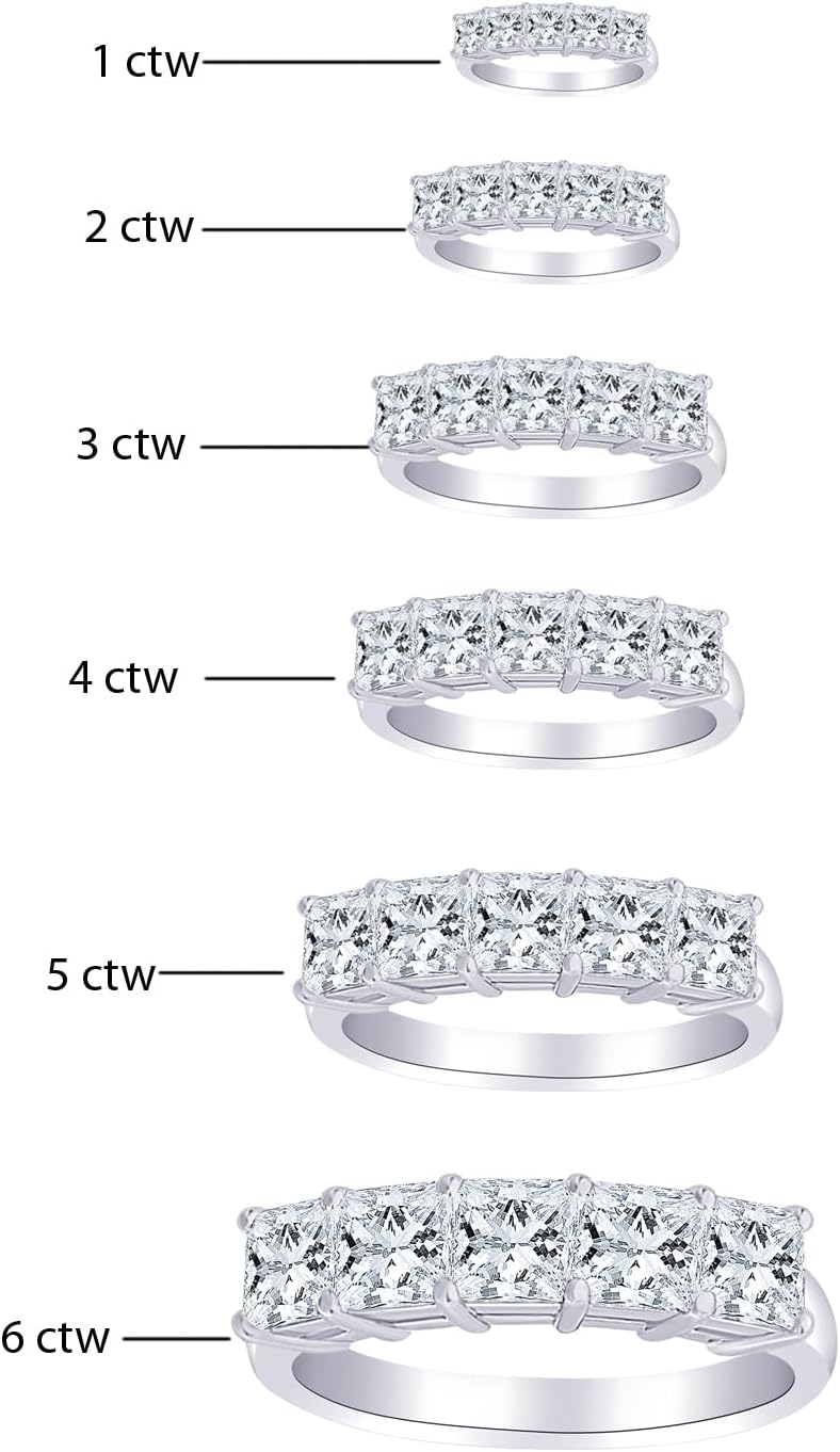 Classic 14k gold princess cut lab-grown diamond 5-stone engagement ring, E-F color VS2-SI1 clarity