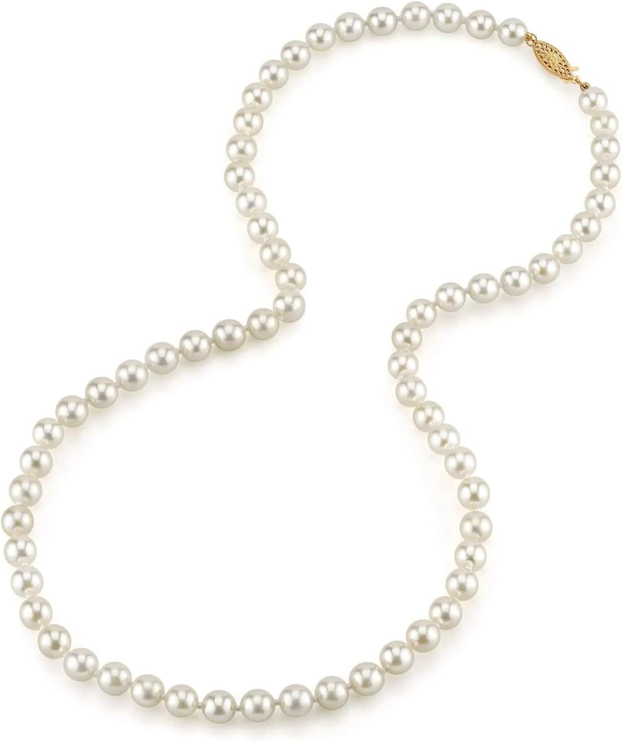 Japanese Akoya pearl pendant necklace with 14K gold chain, classic white cultured pearl on delicate gold setting