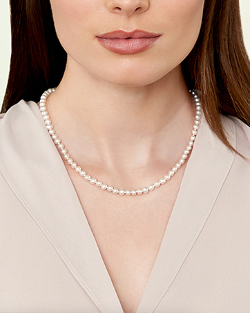 Japanese Akoya pearl pendant necklace with 14K gold chain, classic white cultured pearl on delicate gold setting