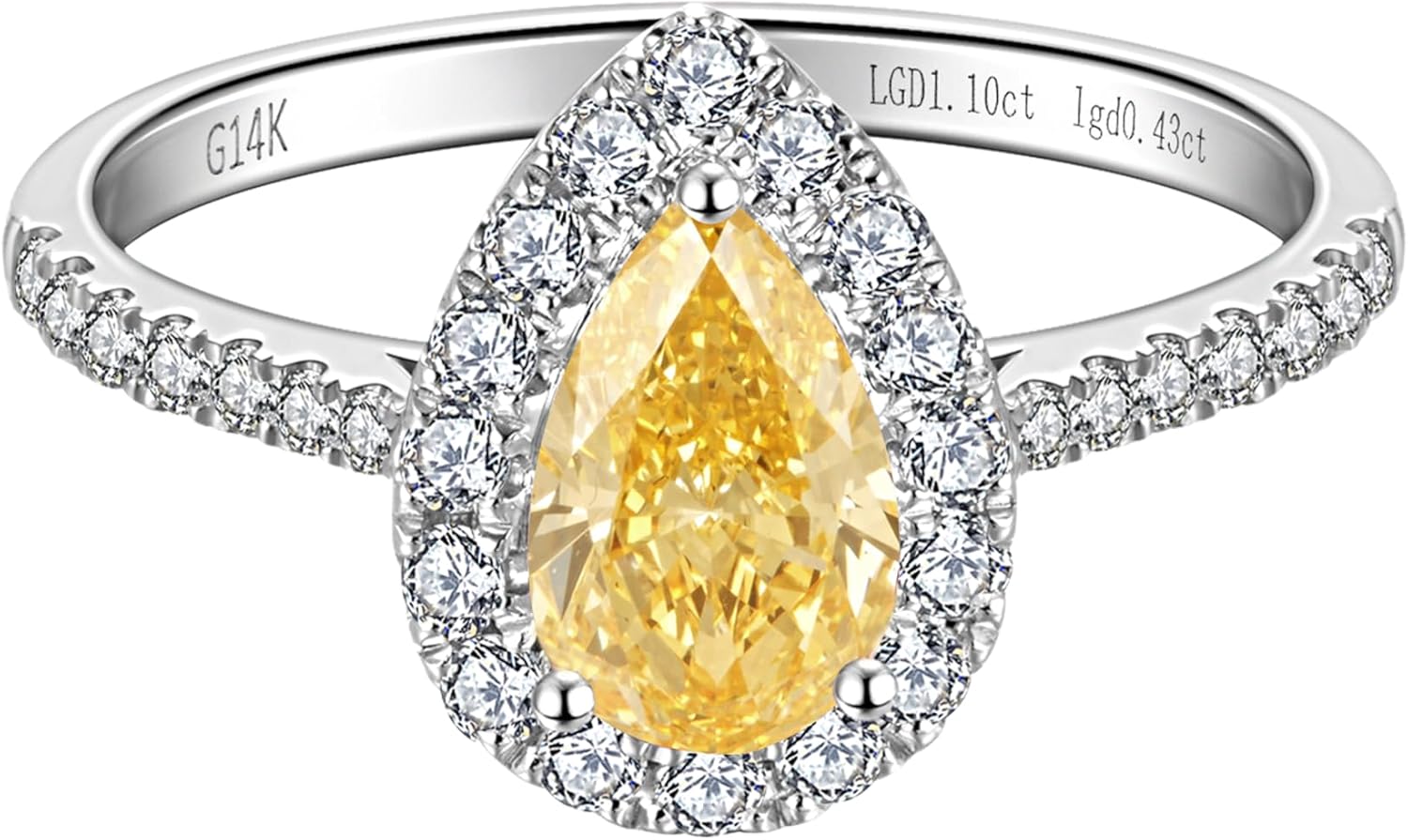 14k white gold halo engagement ring with lab-grown diamond center stone and side stone accents, classic bridal jewelry