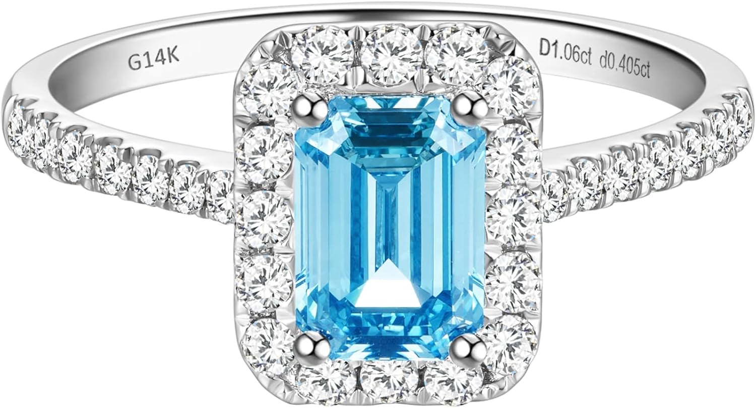 14k white gold halo engagement ring with lab-grown diamond center stone and side stone accents, classic bridal jewelry