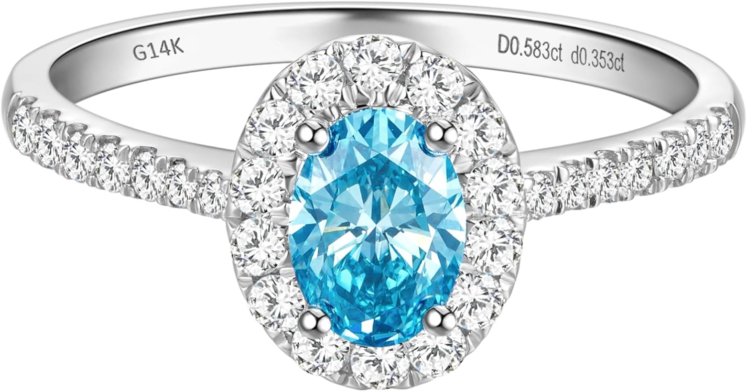 14k white gold halo engagement ring with lab-grown diamond center stone and side stone accents, classic bridal jewelry