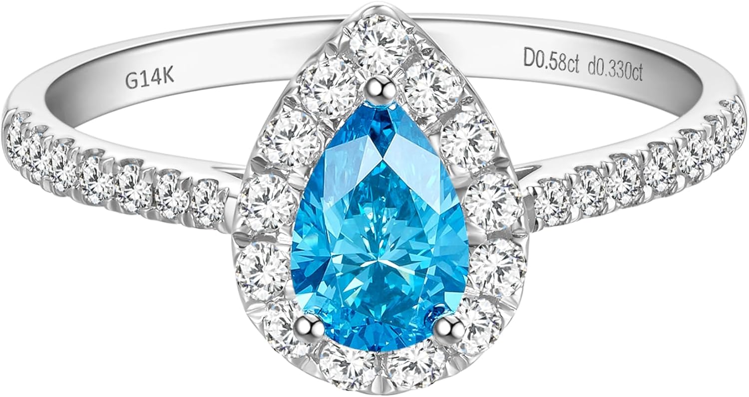 14k white gold halo engagement ring with lab-grown diamond center stone and side stone accents, classic bridal jewelry