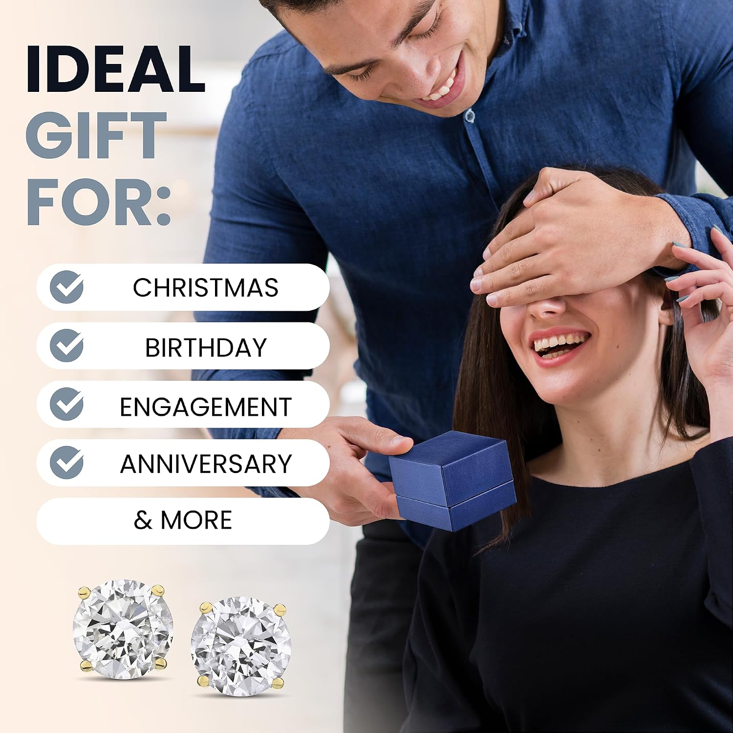 14K solid gold lab-grown diamond pendant necklace with 4-prong setting and extender chain, classic solitaire style