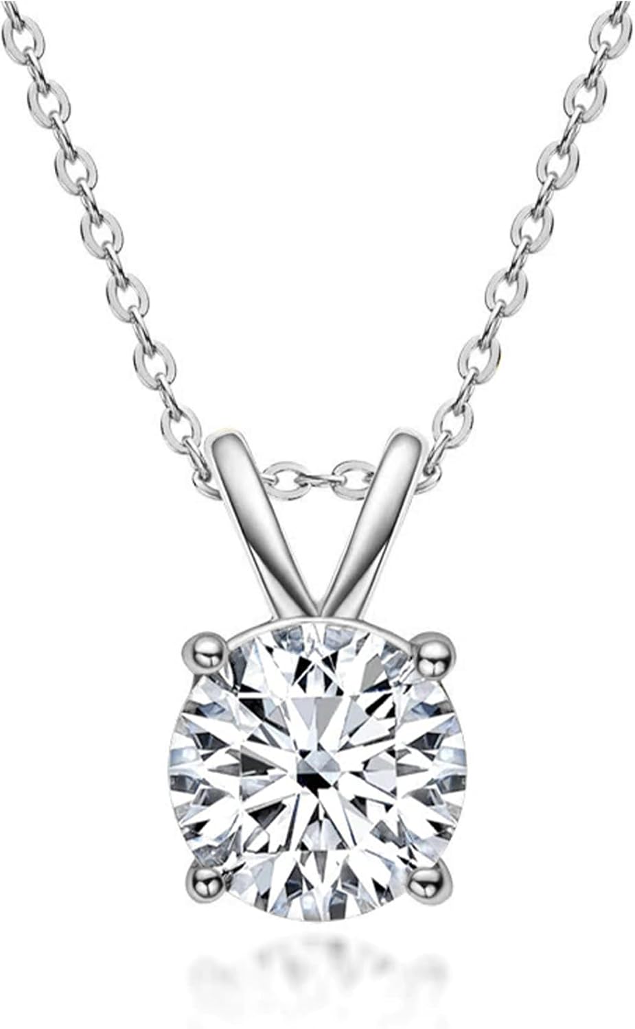 14K solid gold lab-grown diamond pendant necklace with 4-prong setting and extender chain, classic solitaire style