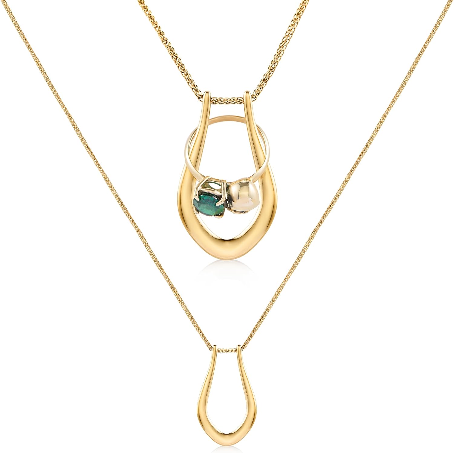 Gold-plated ring keeper necklace pendant with adjustable chain, modern wedding jewelry storage