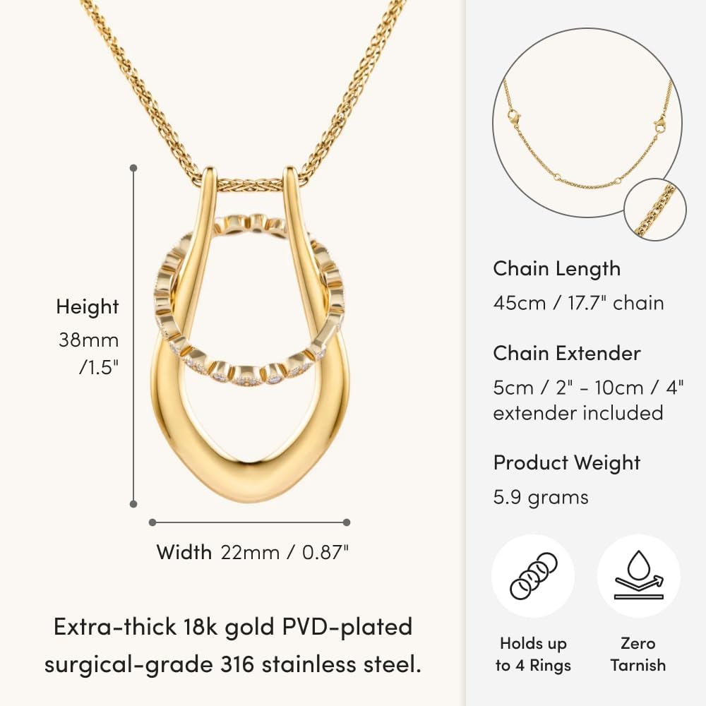 Gold-plated ring keeper necklace pendant with adjustable chain, modern wedding jewelry storage
