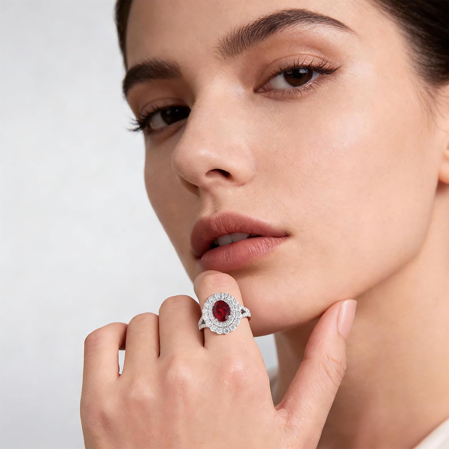 Sterling silver birthstone ring with lab-created moissanite stone, rhodium plating, modern setting