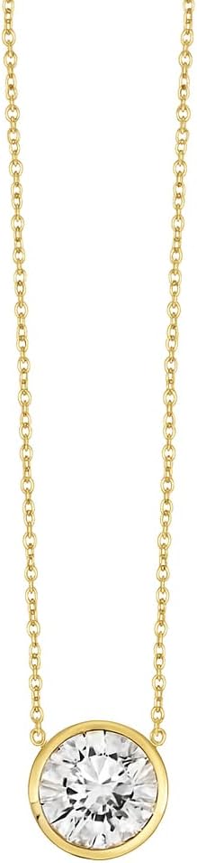 Round lab grown diamond solitaire pendant in 14K gold on 18-inch chain, classic minimalist style