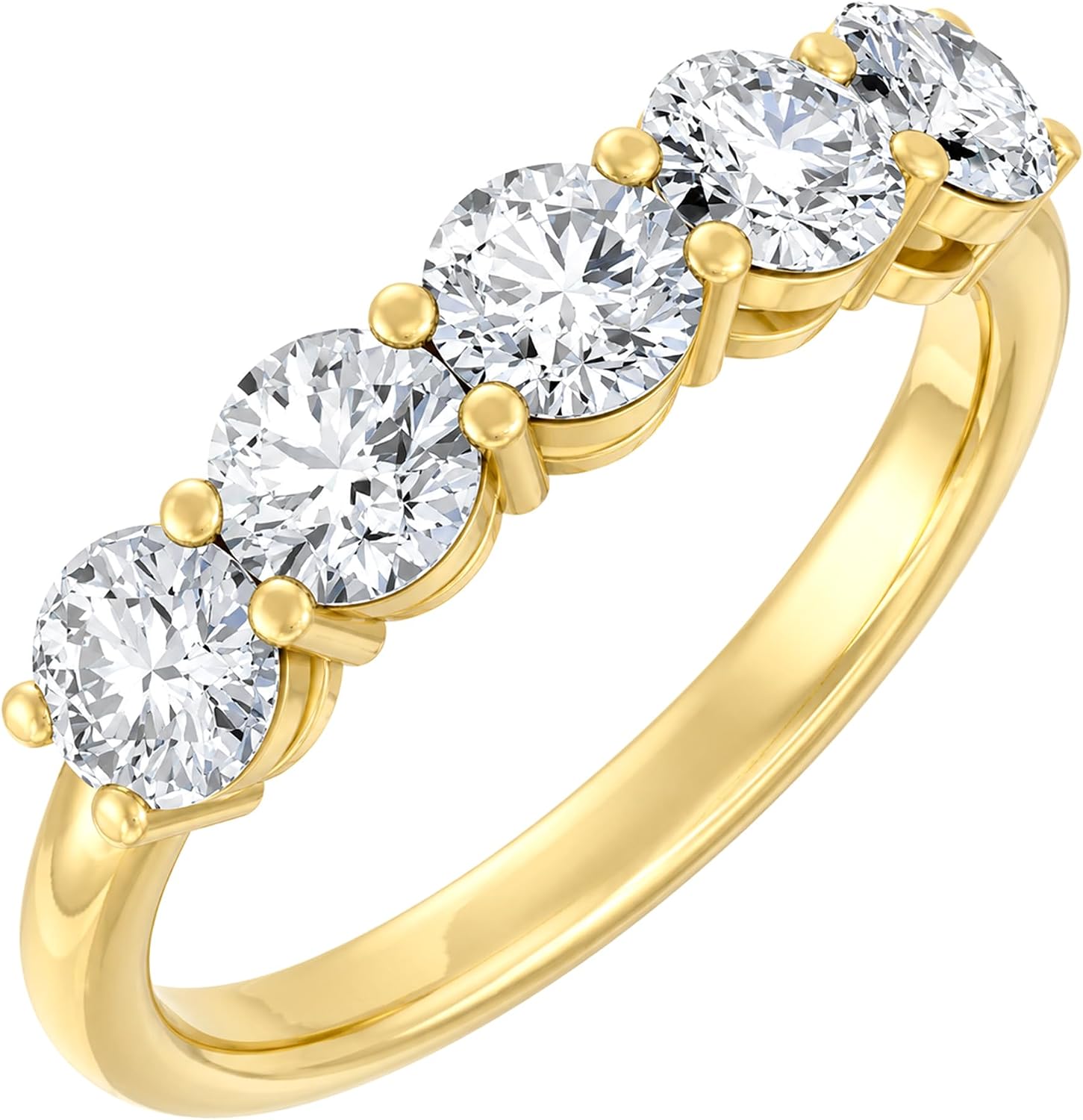 Five-stone lab grown diamond anniversary band in 14K white and yellow gold with classic solitaire styling
