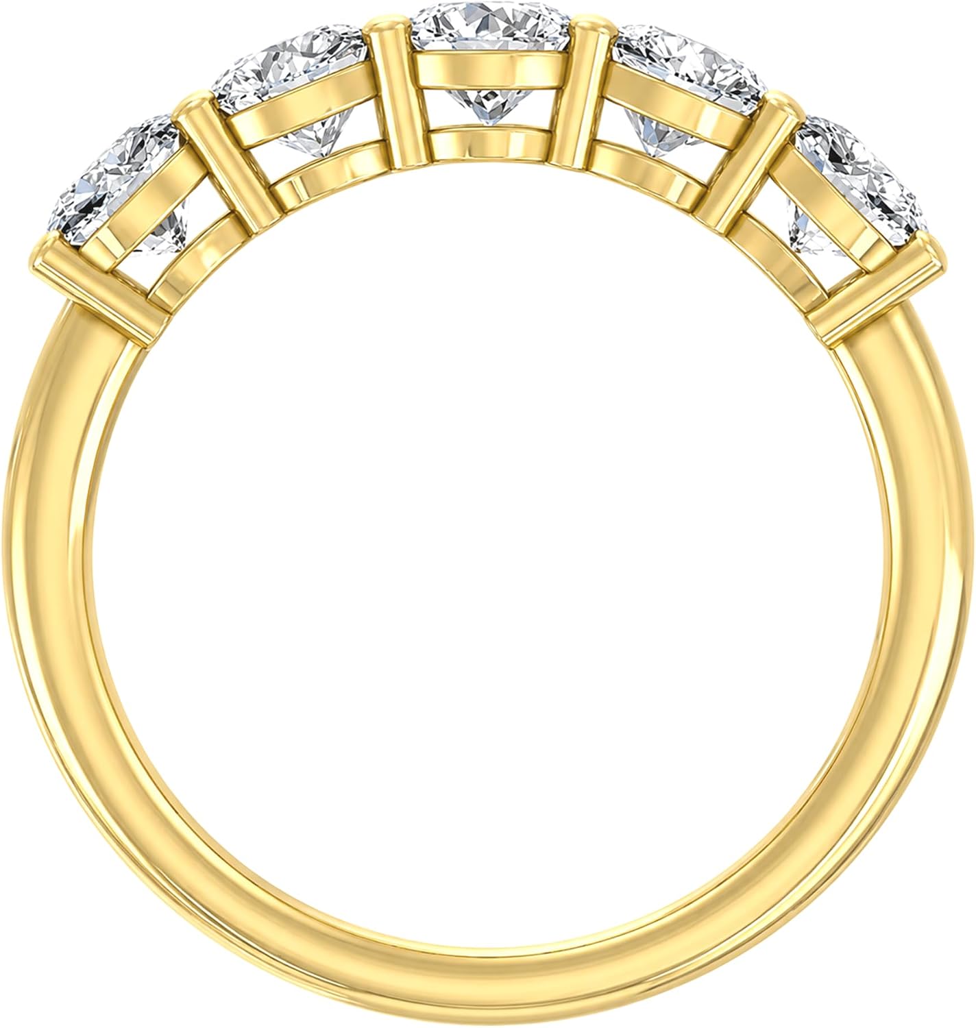 Five-stone lab grown diamond anniversary band in 14K white and yellow gold with classic solitaire styling