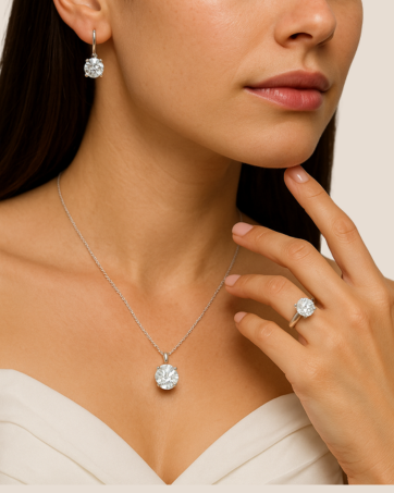 Five-stone lab grown diamond anniversary band in 14K white and yellow gold with classic solitaire styling
